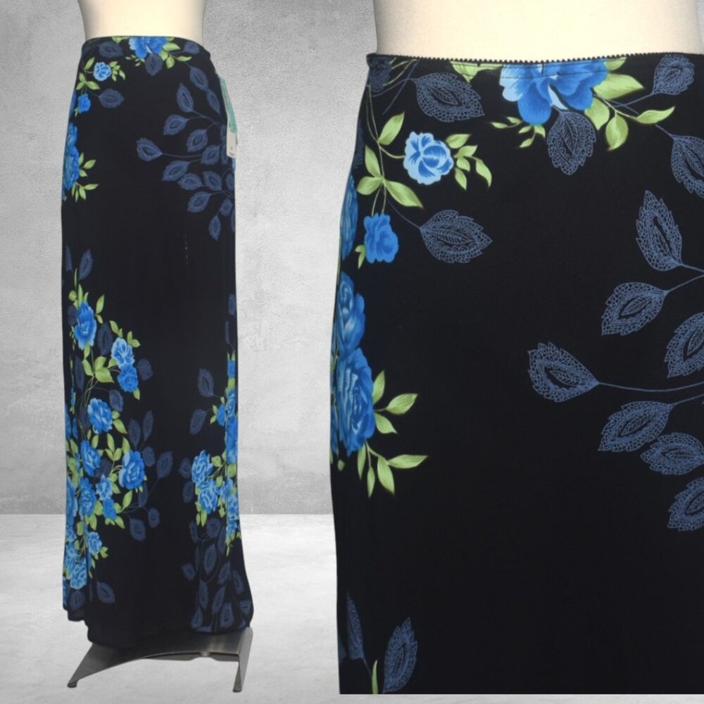 Vintage Y2K Karen Kane Bias Maxi Skirt Floral Print NOS S M